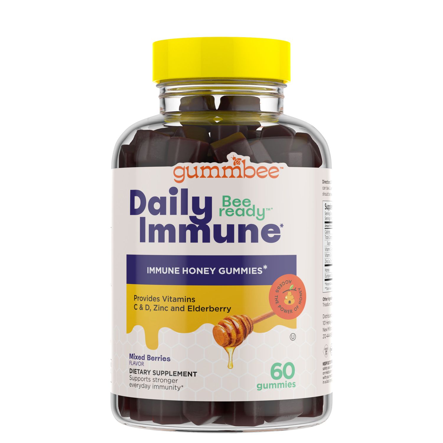 GUMMBEE, Kosher DAILY IMMUNE Honey Gummies for Daily Immune Support, Mixed Berries Flavor - 60 Gummies