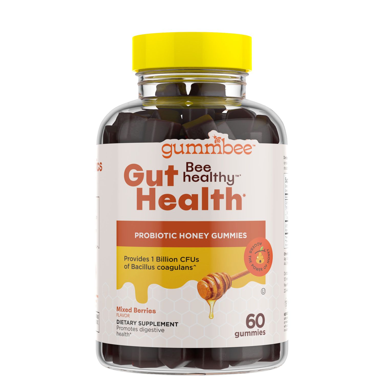 GUMMBEE, Kosher GUT HEALTH Probiotic Honey Gummies, Sugar Free, Mixed Berries Flavor - 60 Gummies