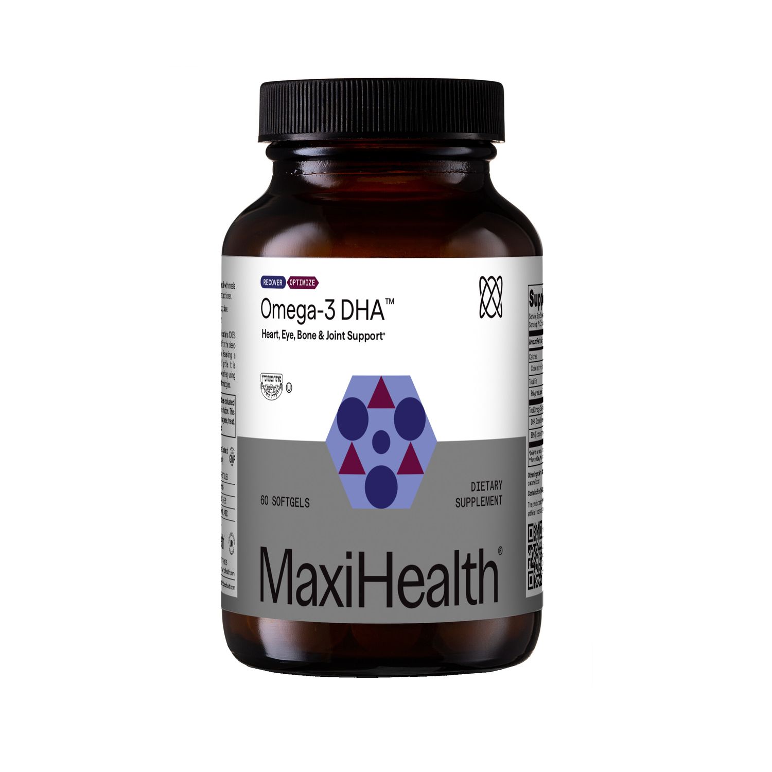 Maxi Health, Kosher OMEGA-3 DHA, Heart + Eye + Bone &amp; Joint Support - 60 Softgels