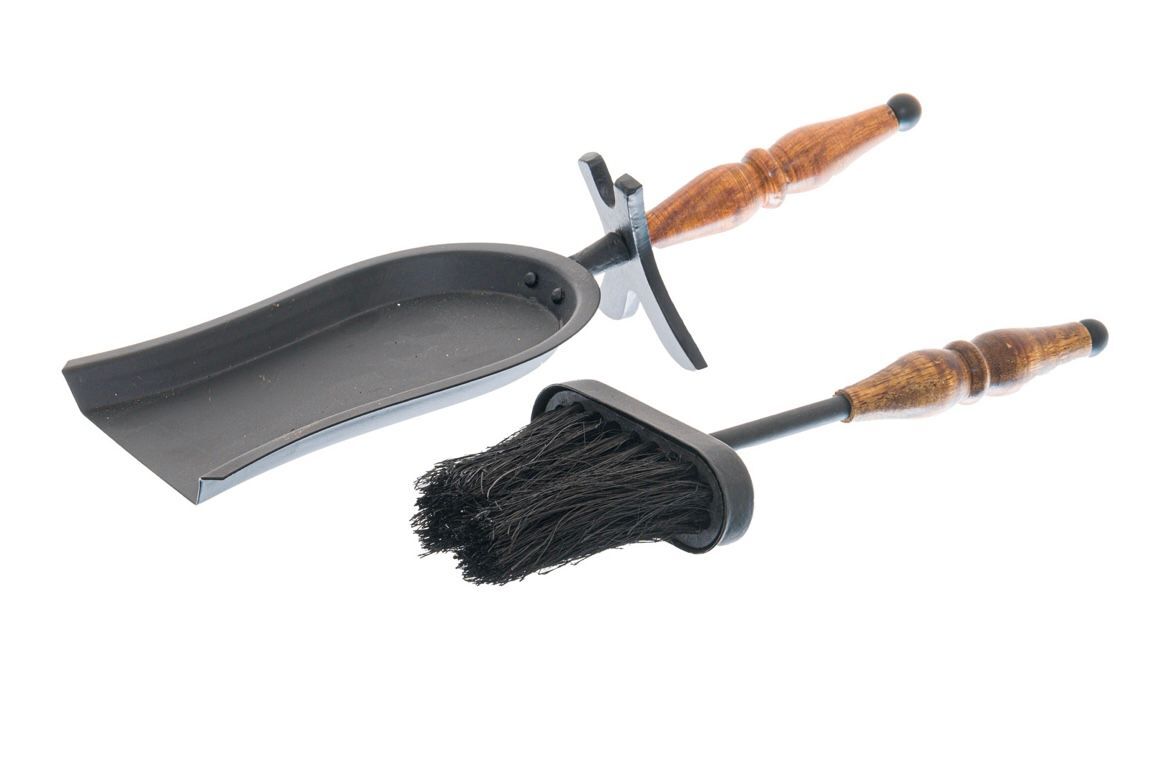 Hand Turned Hearth Tidy With Wooden Handle - Fireplace Accessories - Brush & Shovel