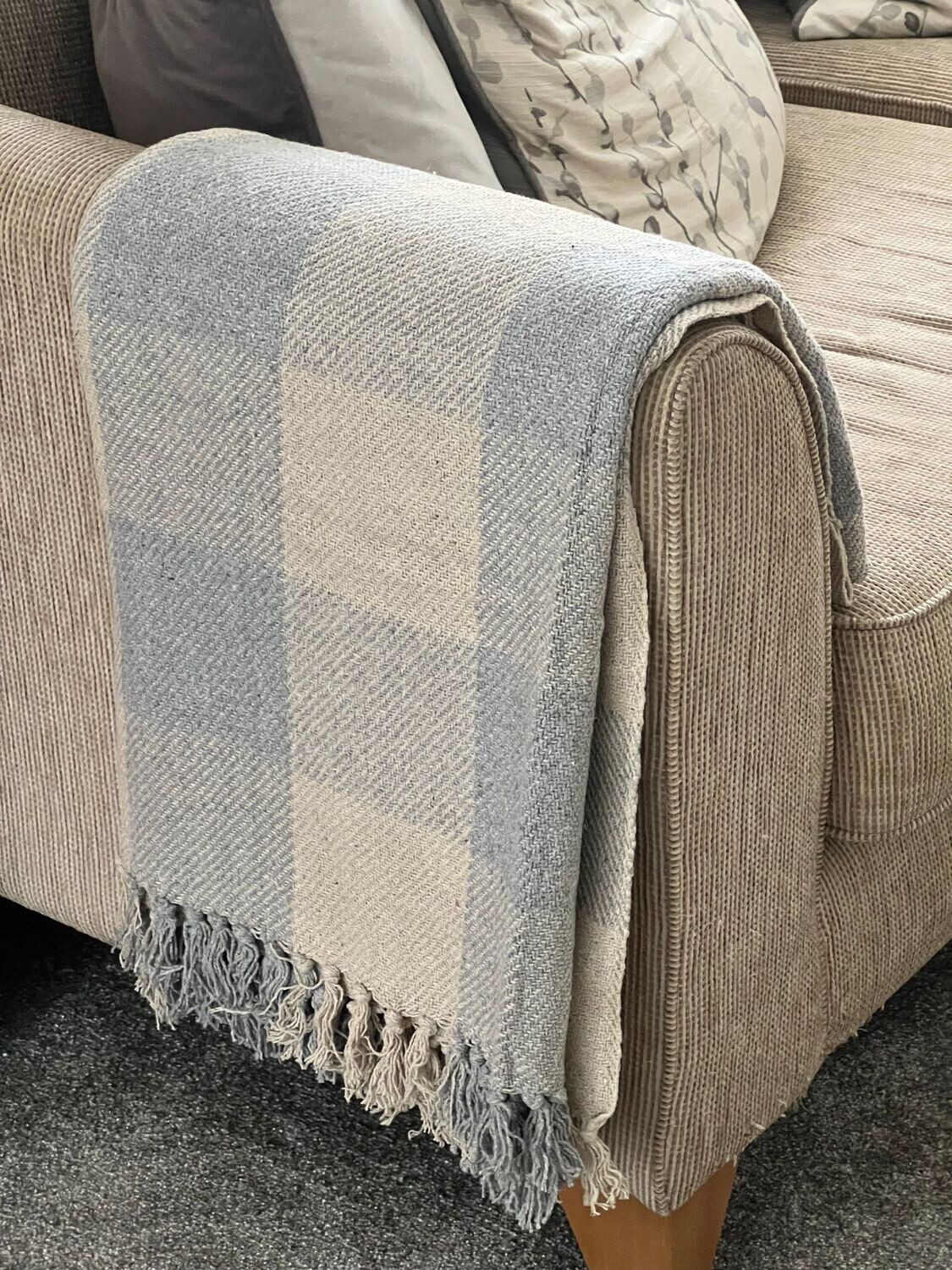 Large Grey/Blue Gingham Throw / Blanket By Sass & Belle.