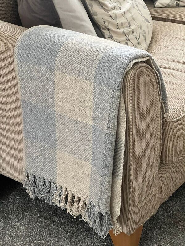 Large Grey/Blue Gingham Throw / Blanket By Sass & Belle.