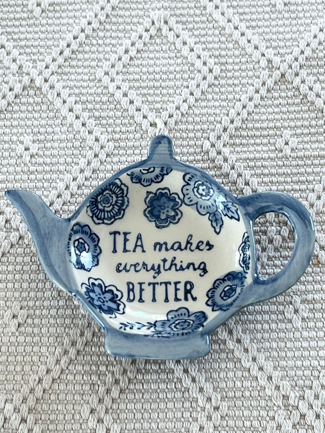 Blue Floral Ceramic Tea Bag Dish For Tea Lovers.