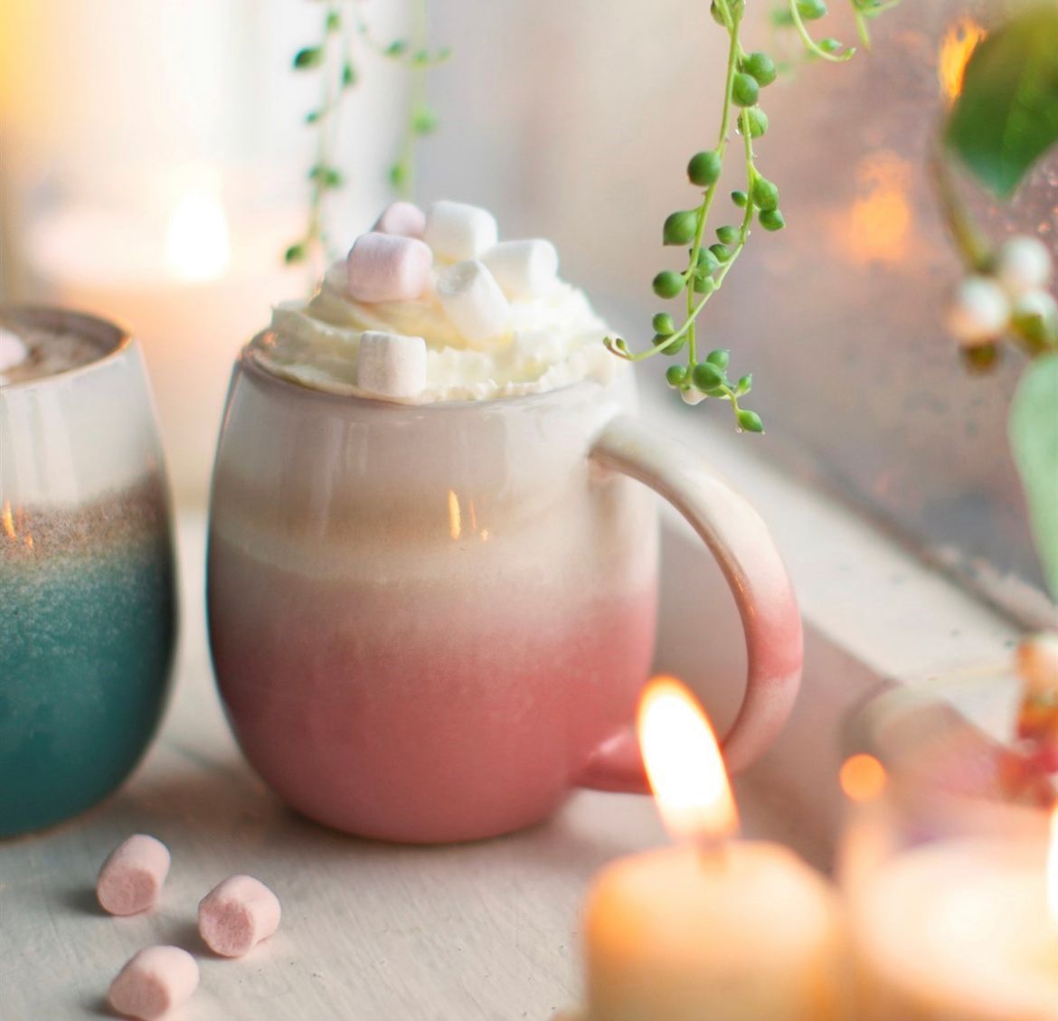 Dip Glazed Ceramic Ombre Pink Tea / Coffee Mug.