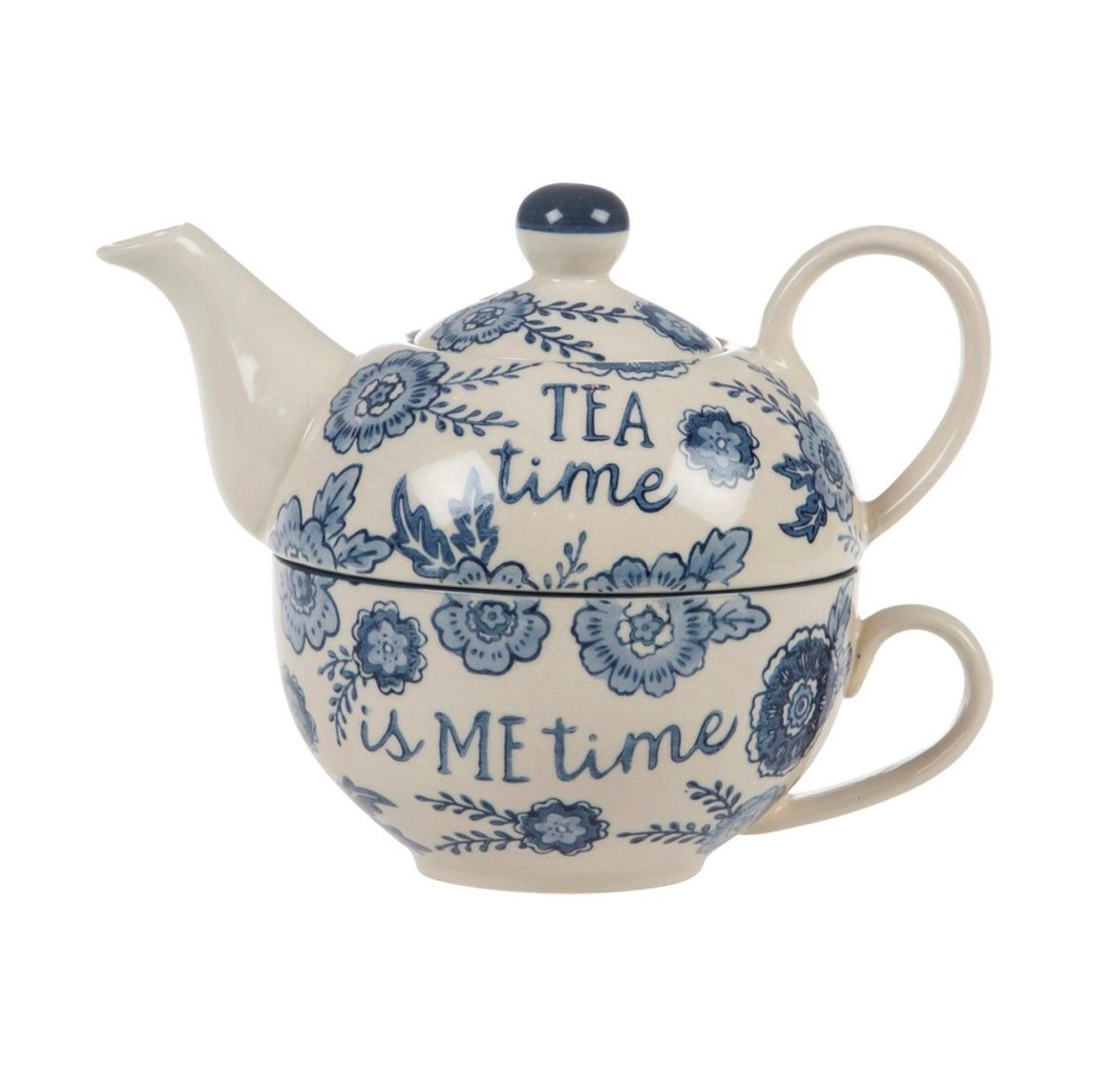 Blue Willow Floral Tea For One - Teapot & Mug Set.