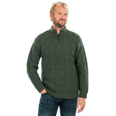 Mens Zip Neck Fisherman Sweater - Dark Green Mens Zip Neck Fisherman Sweater - Dark Green