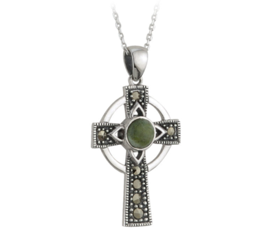 Connemara Marble Marcasite Cross Pendant Connemara Marble Marcasite Cross Pendant