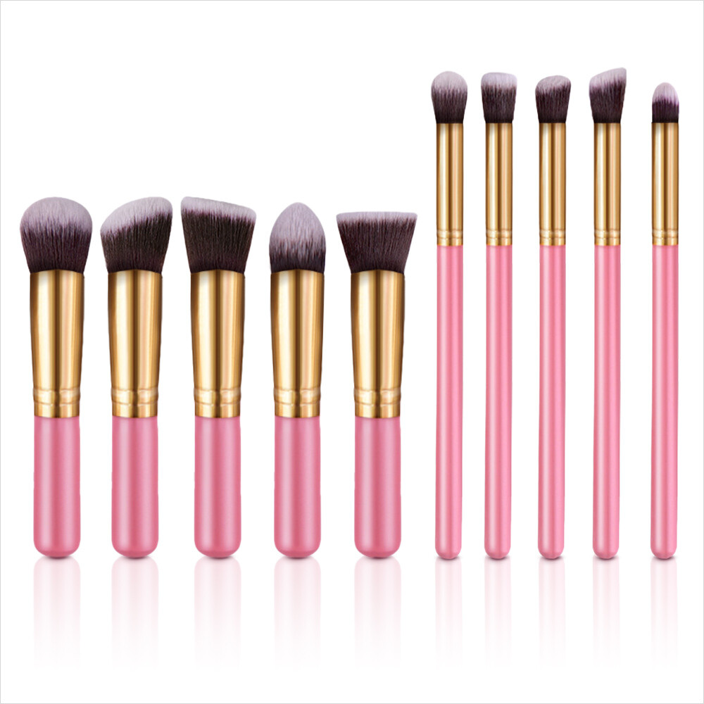 Evvie set van 10 make-up kwasten kabuki - Roze-Goud