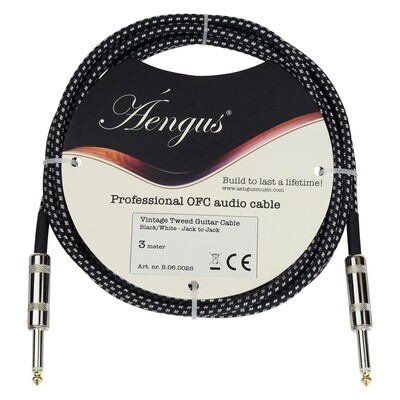 Áengus Black Tweed Gitaarkabel Instrument kabel - 6.35mm mono jack plug recht/recht - 3 meter