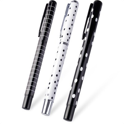 Balpen set - set van 3 pennen - stippen - ruiten - zwart/wit