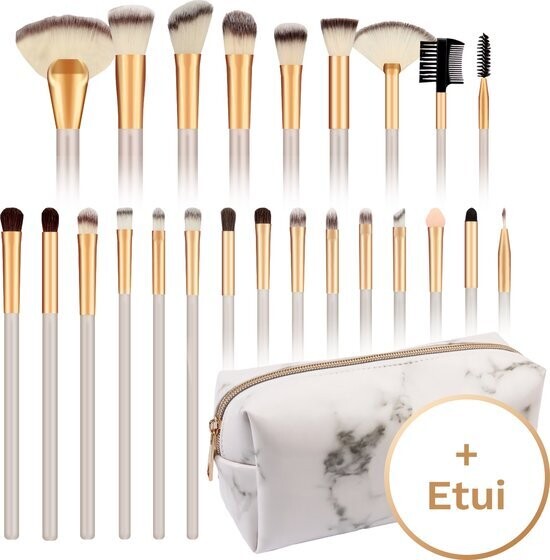 Make up kwasten set – Beige / goud – 24 delig – in etui Marble