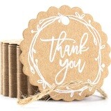 Cadeau Labels Karton - Hennep Touw - Thank You Kaartjes - 50 stuks