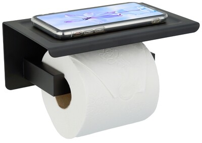 Toiletrolhouder wc rolhouder badkameraccessoires met plankje planchet - zwart - RVS