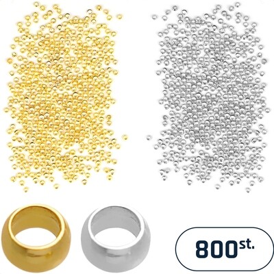 Knijpkralen voor sieraden maken met kralen – ø 2 mm – 800 stuks – goud en zilver