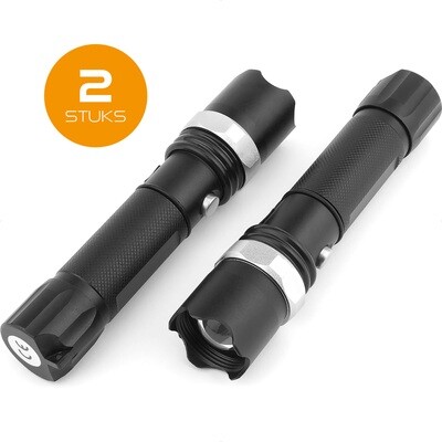 Zaklamp set - Militaire Zaklamp LED - Zoom en Stroboscoop functies - Waterdicht - 2 stuks