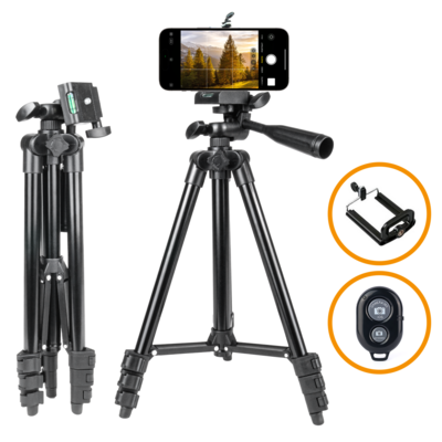 Telefoon statief lichtgewicht voor smartphone en camera – Camera statief – Met Bluetooth afstandsbediening geschikt voor iOS en Android - driepoot/tripod 102 cm – Zwart