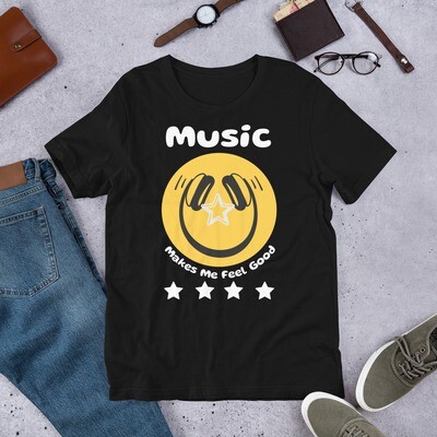 Unisex Music Makes Me Feel Good Smiley Face T-Shirt