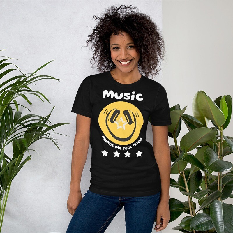 Unisex Music Makes Me Feel Good Smiley Face T-Shirt