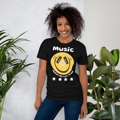 Unisex Music Makes Me Feel Good Smiley Face T-Shirt