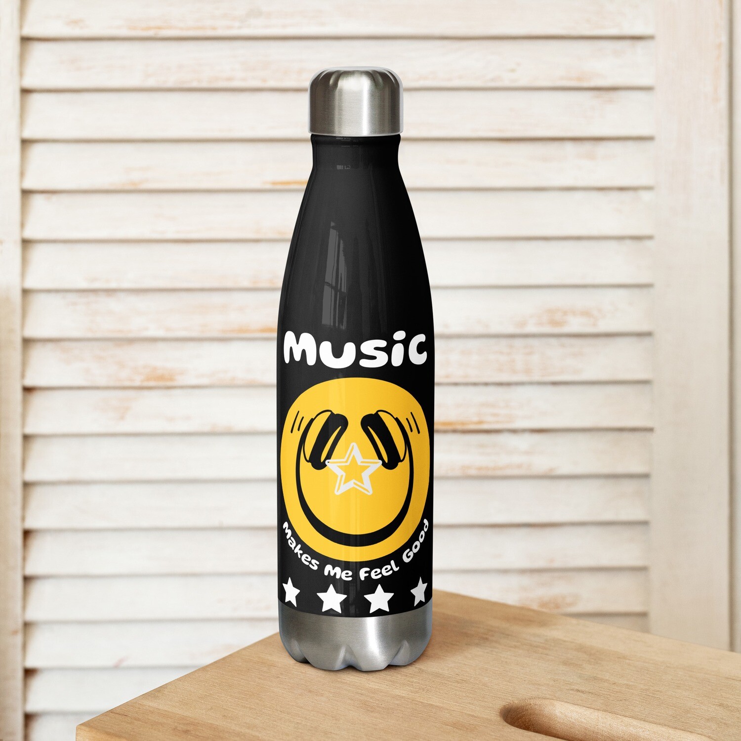 Music Makes Me Feel Good Smiley Face Stainless Steel Water Music Makes Me Feel Good Smiley Face Stainless Steel Water