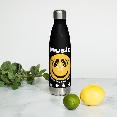 Music Makes Me Feel Good Smiley Face Stainless Steel Water Bottle