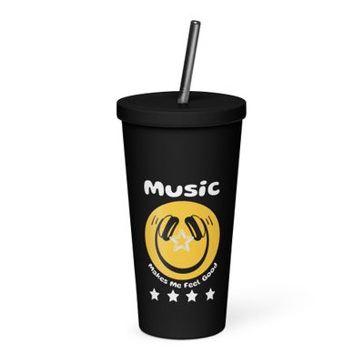Music Smiley Face Insulated Tumbler With A Straw Music Smiley Face Insulated Tumbler With A Straw