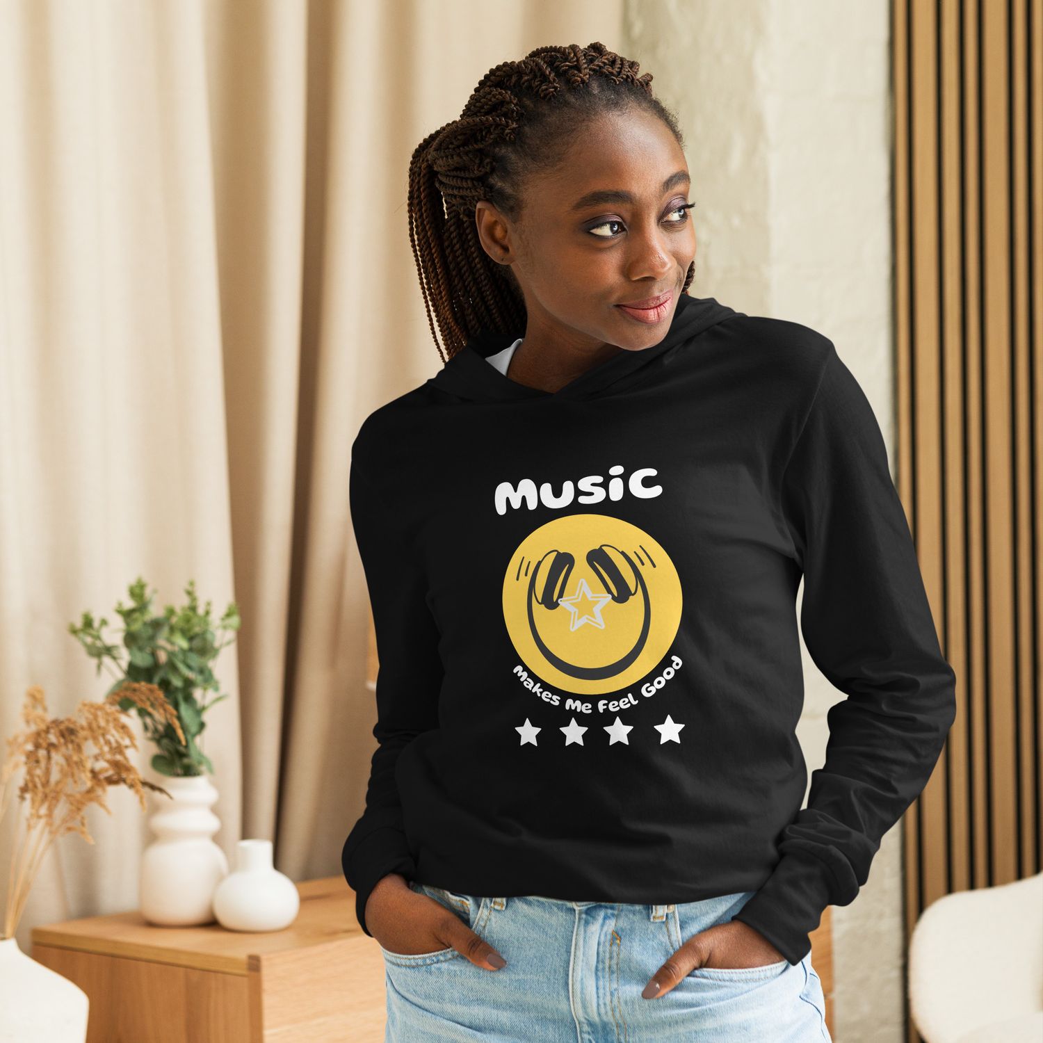 Hooded Long-Sleeve Music Makes Me Feel Good T-shirt