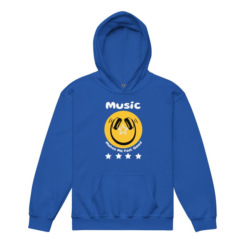 Unisex Youth Music Makes Me Feel Good Smiley Face Heavy Blend Hoodie