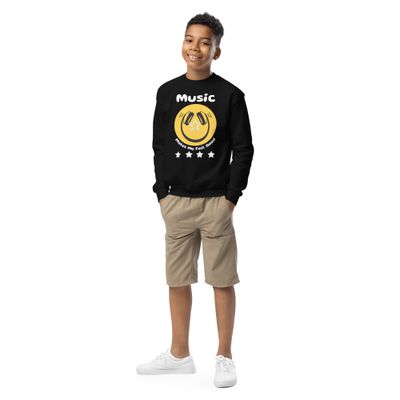 Unisex Youth Music Makes Me Feel Good Smiley Face Crewneck Sweatshirt