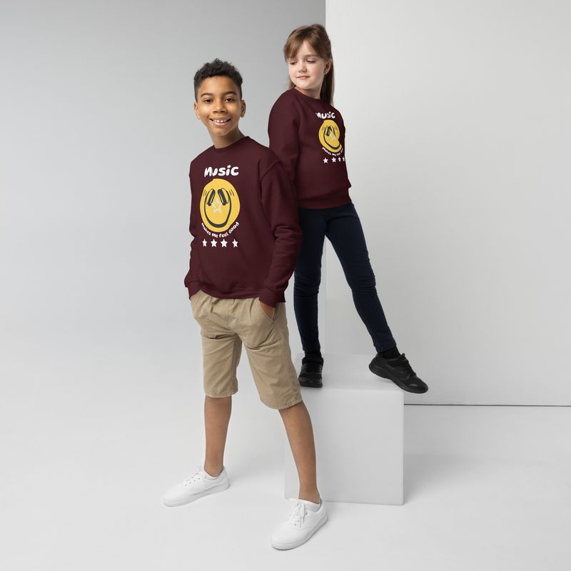 Unisex Youth Music Makes Me Feel Good Smiley Face Crewneck Sweatshirt
