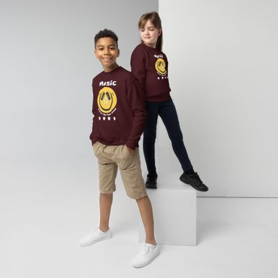Unisex Youth Music Makes Me Feel Good Smiley Face Crewneck Sweatshirt