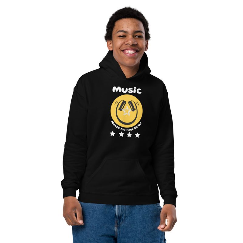 Unisex Youth Music Makes Me Feel Good Smiley Face Heavy Blend Hoodie