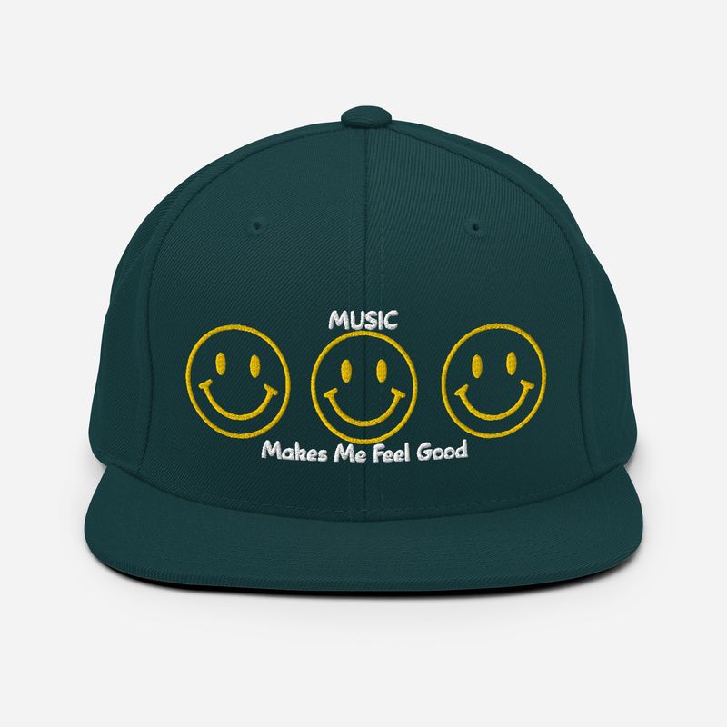 Music Makes Me Feel Good Smiley Face Snapback Hat (Triple Smile)