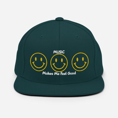 Music Makes Me Feel Good Smiley Face Snapback Hat (Triple Smile)