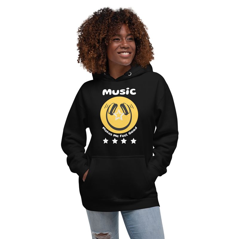 Smiley Face Music Makes Me Feel Good Unisex Premium Hoodie
