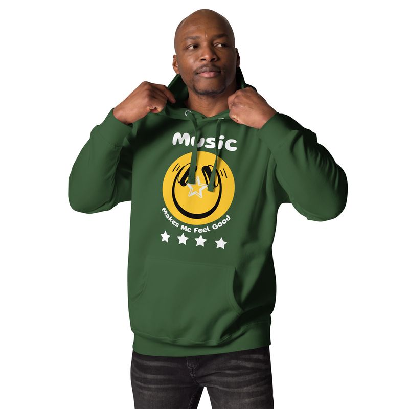 Smiley Face Music Makes Me Feel Good Unisex Premium Hoodie