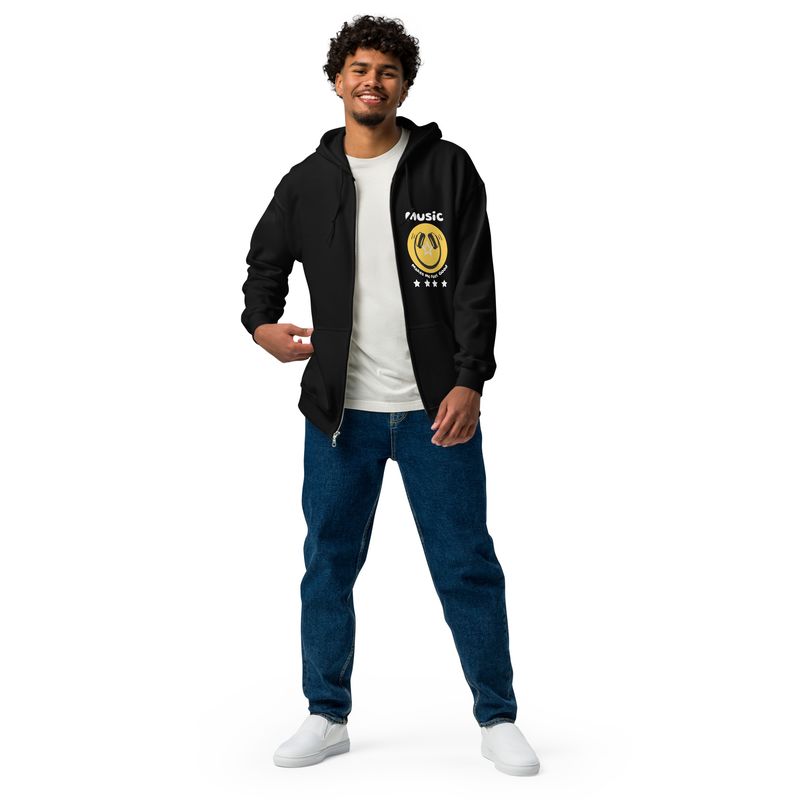 Music Makes Me Feel Good Smiley Face Zip Up Hoodie (Unisex)