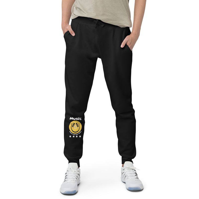Unisex Music Makes Me Feel Good Smiley Face Fleece Sweatpants
