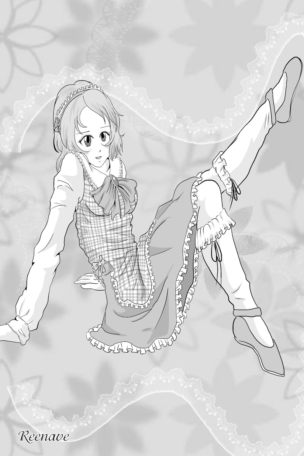 Illustration in b/w with screentones