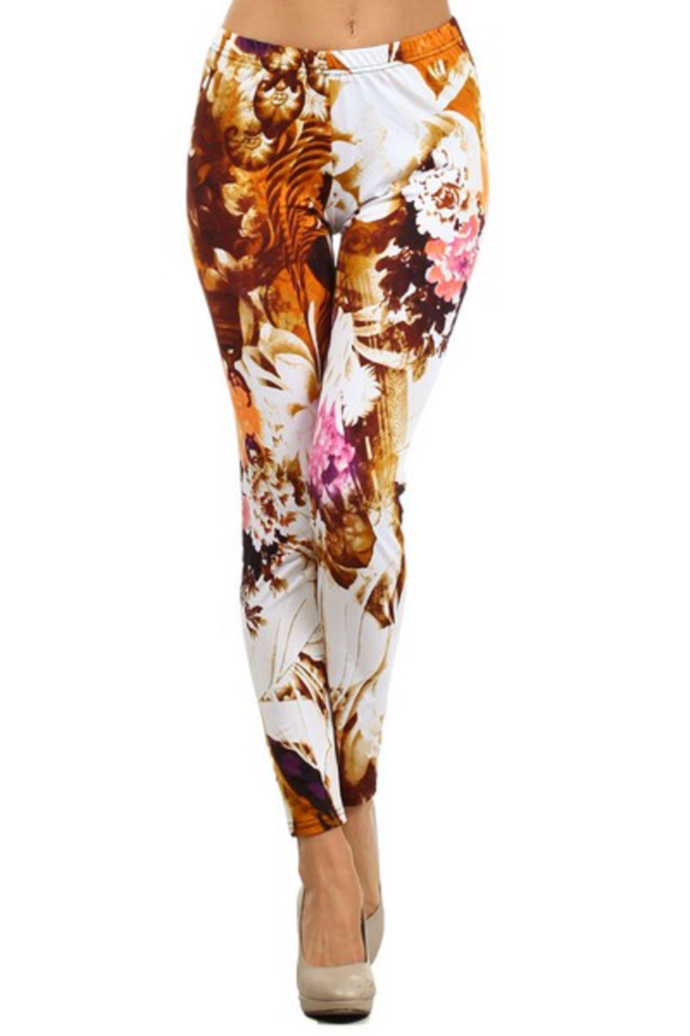 Women's Brown Orange Vintage Hawaiian Printed Leggings