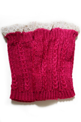 WHOLESALE Women's Crochet Trim Short Leg Warmers-FUCHSIA