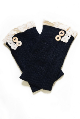 Women's Crochet Button Trim Short Leg Warmers-BLACK