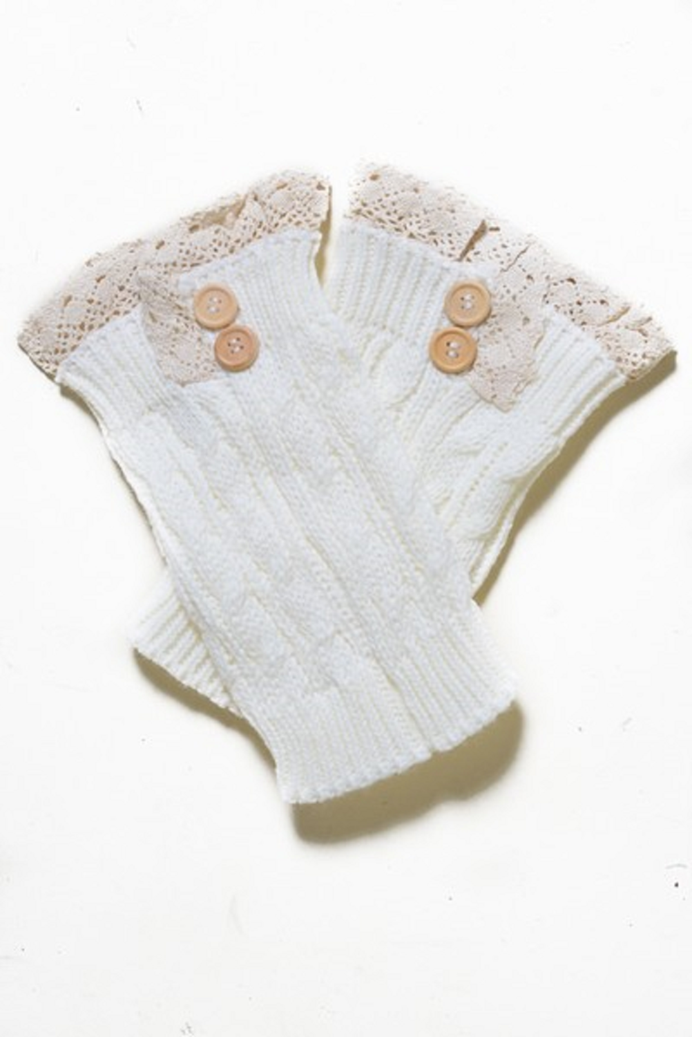 Short Boot Covers with Crochet Lace and buttons-WHITE