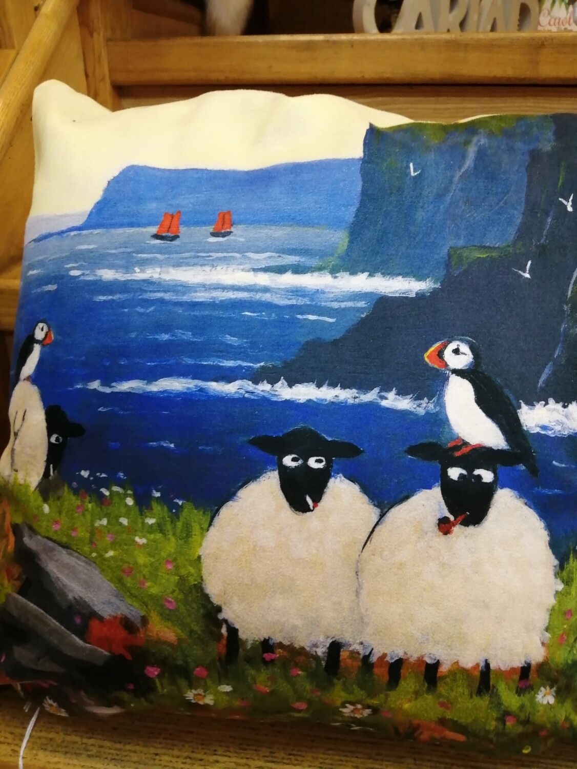 'No Puffin' Cushion by Thomas Joseph