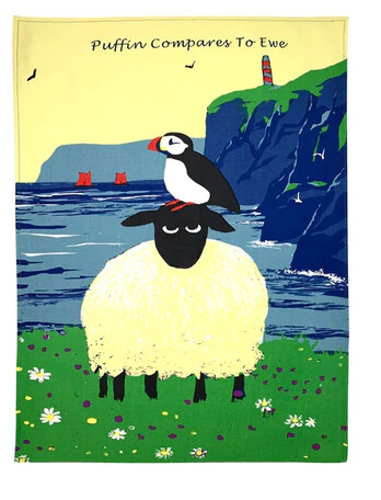 Puffin Compares to Ewe Tea Towel
