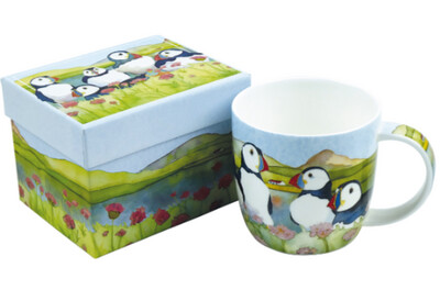 Sea Thrift Puffins - Bone China cup with gift box by Emma Ball