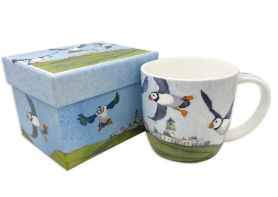 Coastal Puffins - Bone China cup with gift box by Emma Ball