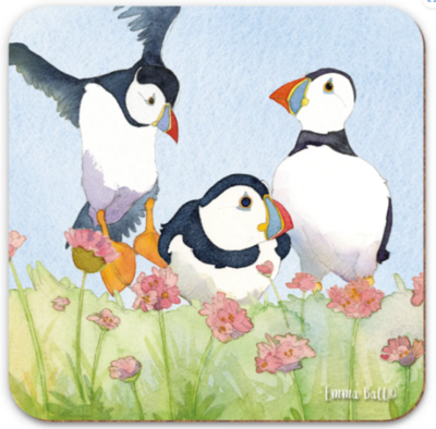 Sea Thrift Puffins - Coaster by Emma Ball (No4.)