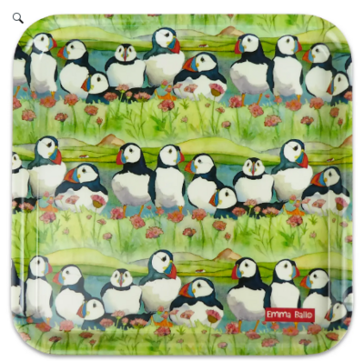 'Sea Thrift Puffin' Square Tray by Emma Ball