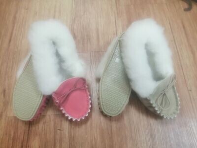 Moccasin Slippers (Wool collar, hard soles)